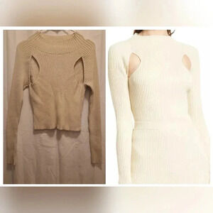 OPEN EDIT NEW Sparkle Cutout Sweater in Ivory